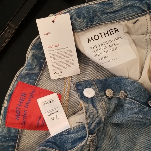 💕MOTHER💕  Patchwork Tomcat Ankle Undone Hem Jean High Rise New Hobbies 24 NWT - Picture 17 of 17